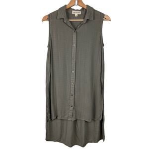 Cloth & Stone Women's Size XS Taupe Sleeveless High Low Button Up Tunic Top‎